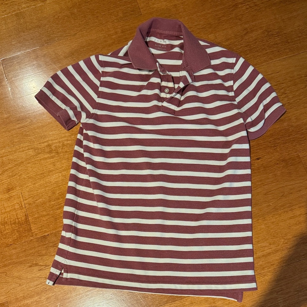J. Crew Kids Polo in Maroon and White Stripes